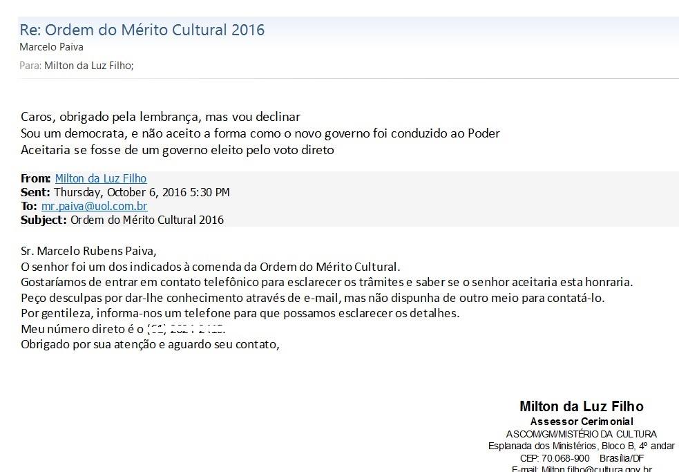 marcelo rubens paiva declina merito cultural