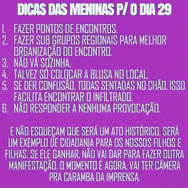 dicas para manifestacao dia 29